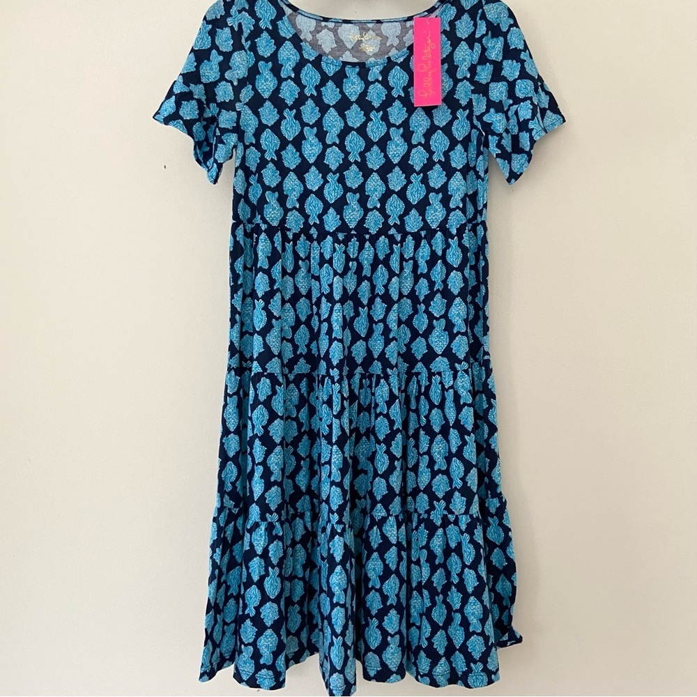 New Lilly Pulitzer Jodee Dress Size XXS Tiered Blue Boho Beach Resort Coastal